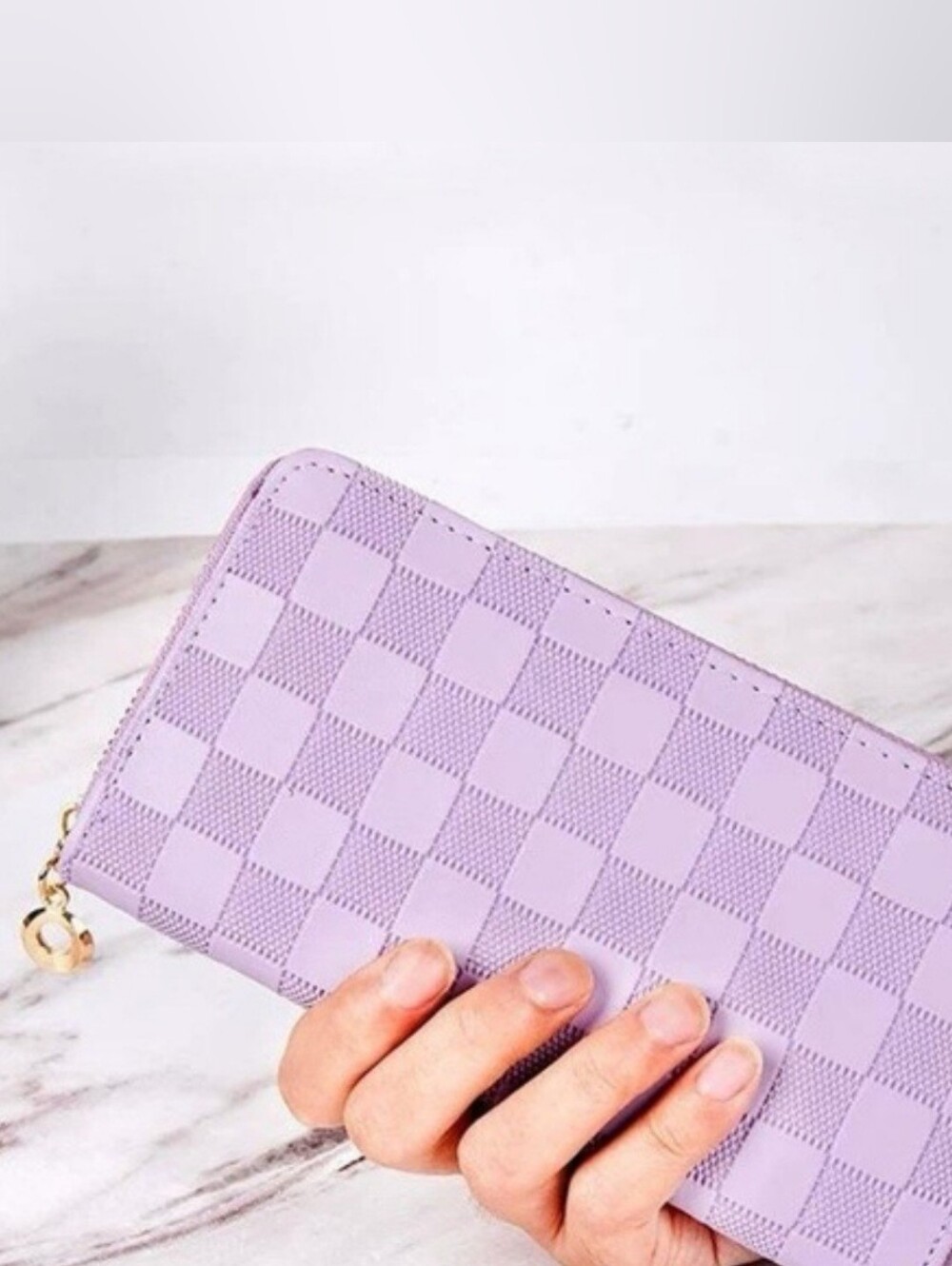 Zenana Lavender Checkered Zip-Around Wallet - Women New In Package
